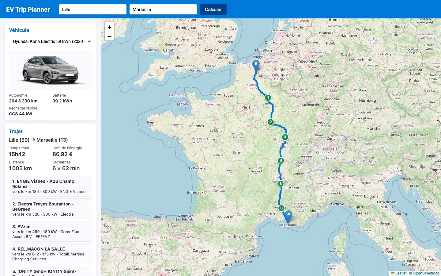 Capture d'écran de EV Trip Planner
